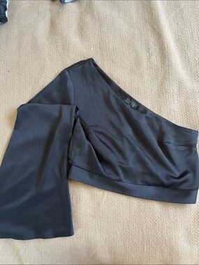 Topshop One-Shoulder Black Crop Top with Bell Sleeve
